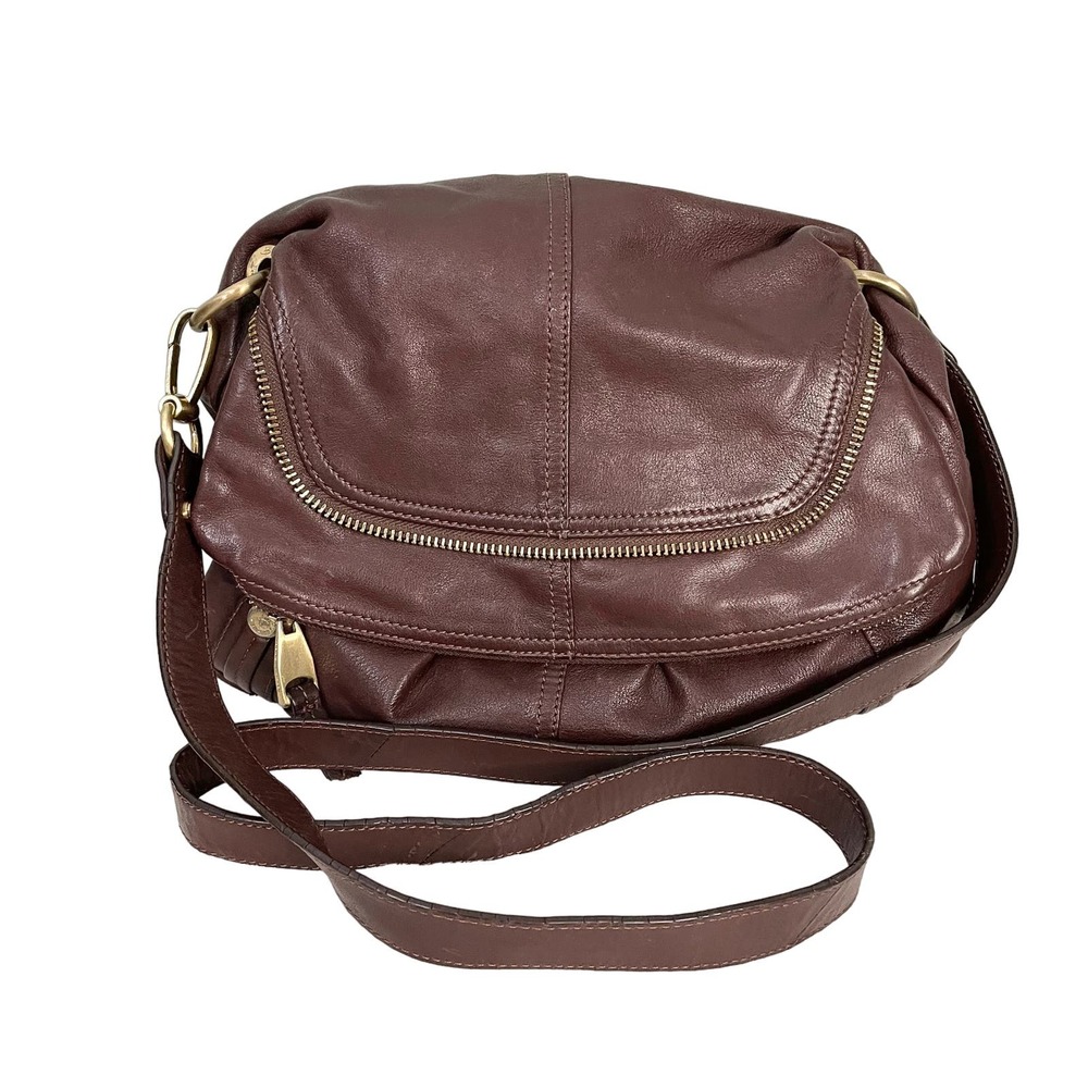 B. Makowsky Women's Brown Leather Convertible Satchel Crossbody Bag